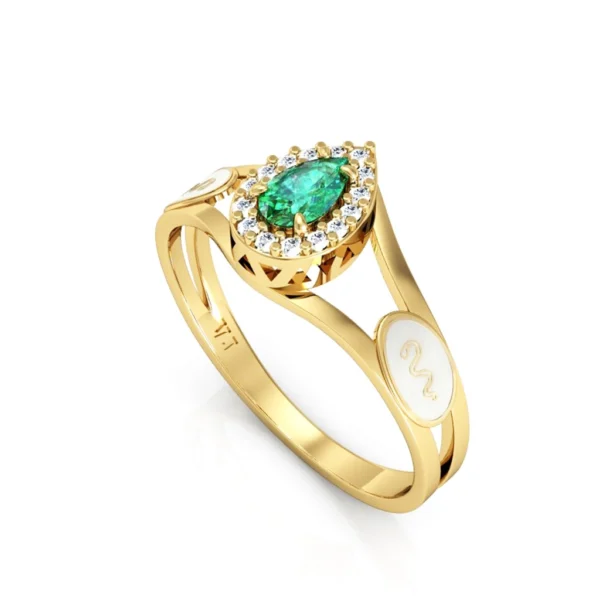 Anel Esmeralda Prata ou Ouro 18K Aro Duplo Gota